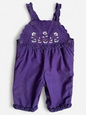 Vintage baby girls purple floral corduroy overalls
